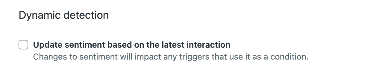 最新のインタラクションに基づいて感情を更新するオプションなど、動的な感情検出設定を示すUIスニペット。
