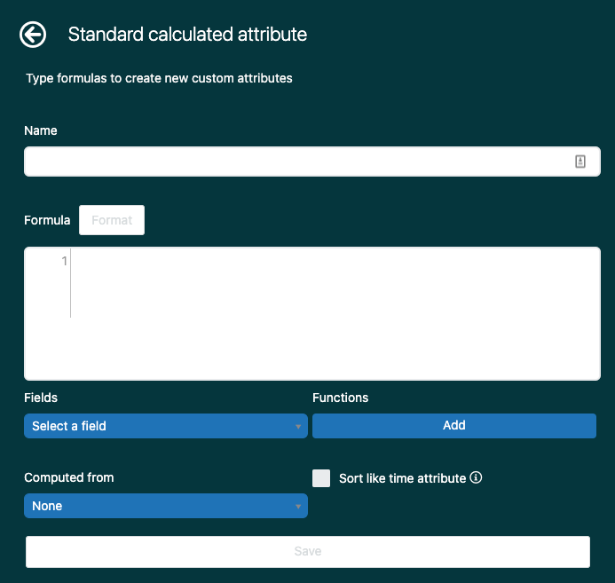 The standard calculated attribute editor displaying the formula input field for creating custom attributes.