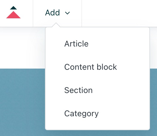 Interface de gestion du contenu du centre d’aide pour ajouter des articles et des sections