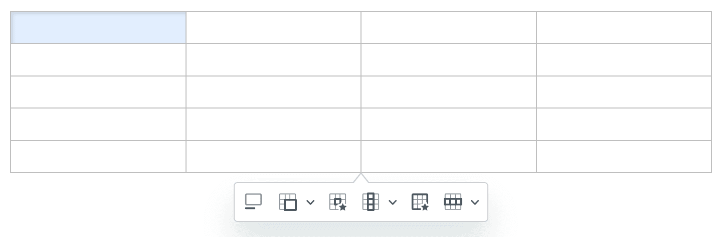 Table formatting tools with floating panel icons for adjusting layout and cell properties.