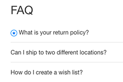 La section FAQ d’un centre d’aide affichant les questions classées par catégorie et leur organisation.