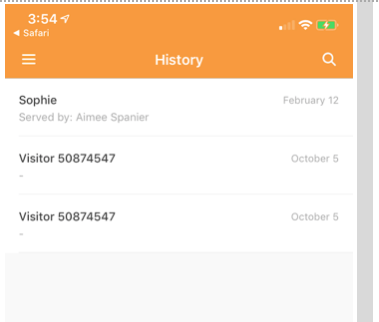 Zendesk Chat Mobile App Verlaufsbildschirm mit Chatliste mit Besuchernamen und -daten