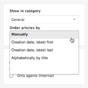 Menú desplegable de configuración de sección para ordenar artículos en Zendesk Guide