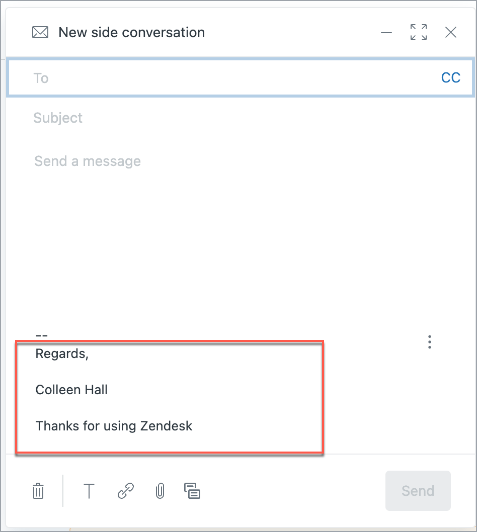受信者フィールドとメッセージツールを備えたサイドカンバセーションコンポーザー