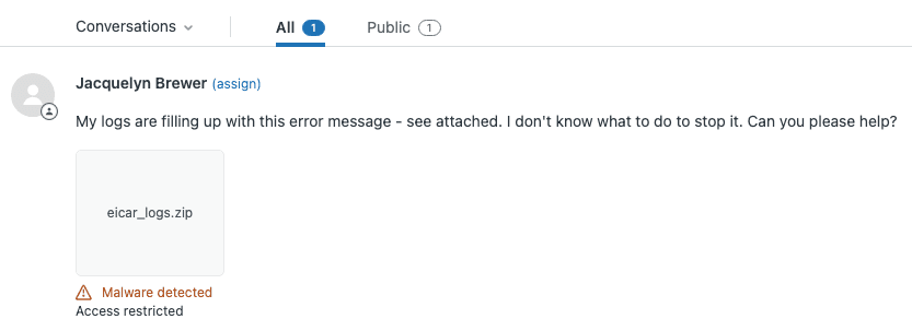Zendesk security settings showing attachment privacy controls and malware detection