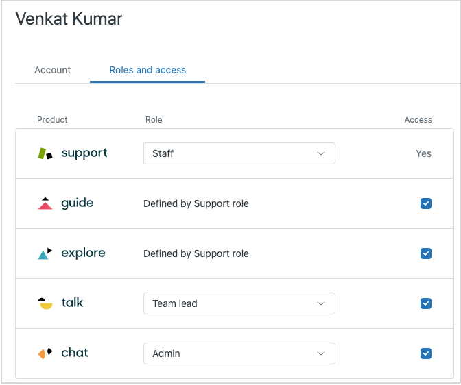 Interface de gestion des utilisateurs de Zendesk montrant les rôles et les autorisations d’accès