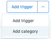 The product UI displaying an 'Add category' option within a dropdown menu, indicating a method for creating new ticket categories.