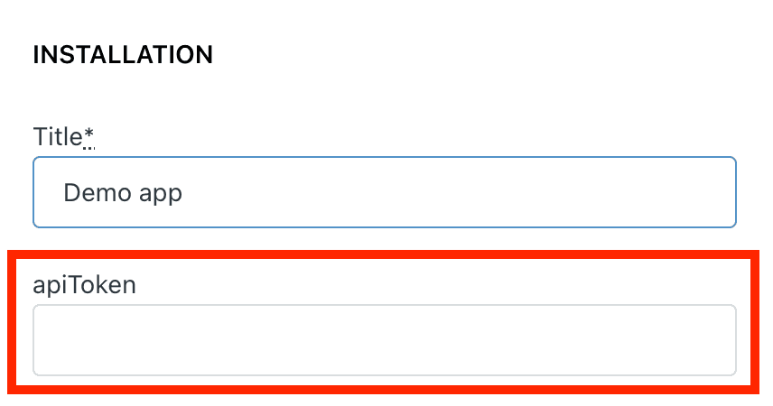 Configuration interface for a ZAF client showing the apiToken field for authentication