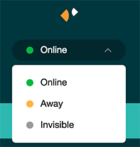 Zendeskチャットのオンライン、離席中、非表示のオプションを含むエージェントステータスドロップダウン
