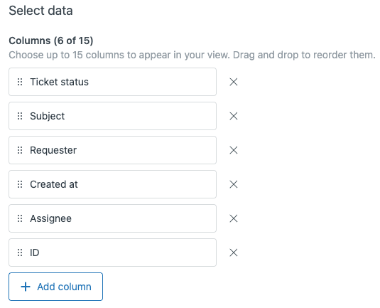Zendesk Views panel showing list of available ticket views with configuration options